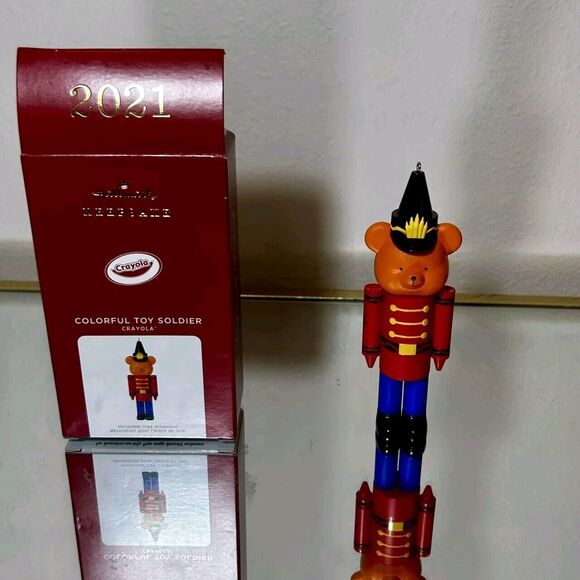 HALLMARK 2021 CRAYOLA CRAYON COLORFUL TOY SOLDIER ORANGE BEAR ORNAMENT RED - Picture 1 of 6